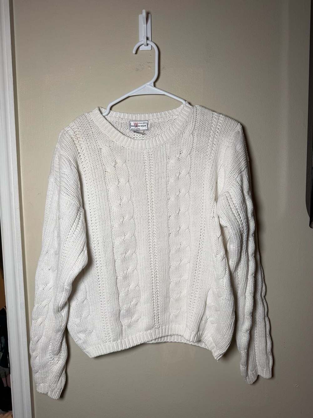 Weston Wear Cable Knit Sweater Size M White Cotton Blend